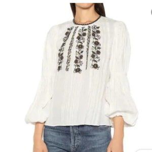 Ulla Johnson White Blouse with Black Embroidery